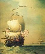 Monamy, Peter An English East Indiaman bow view oil